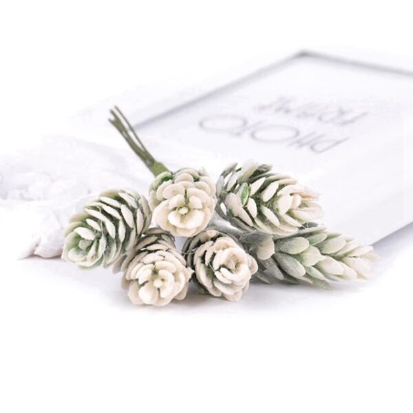 2 Bunches Artificial Flowers Plant Pine Cone Bouquet for Wedding Christmas Decoration(White)