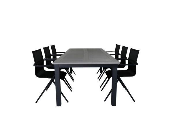 Albany havesæt bord 100x224/324cm og 6 stole Alina sort, grå.