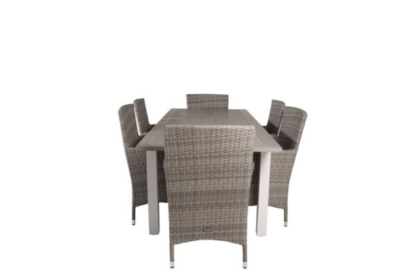 Albany havesæt bord 90x152/210cm og 6 stole Malin grå, gråhvid.