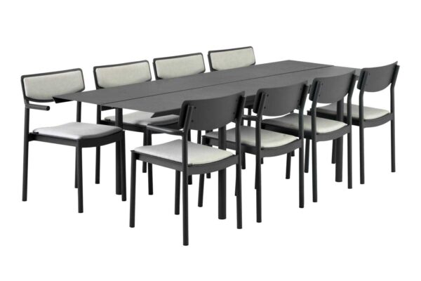 B45 spisegrupp Sort/grå 8 lænestole & bord 250x92 cm