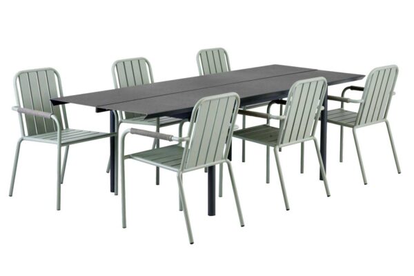 B45 spisegrupp Sort/grøn 6 lænestole & bord 250x92 cm