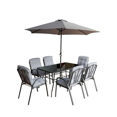 Hartwell Garden Patio Dining Set by Croft - 6 Seats Grey & White Cushions