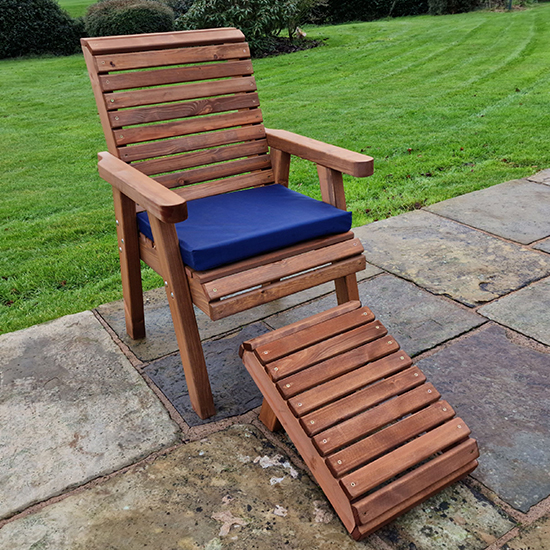 Vail Garden Seating Chair With Footstool And Navy Cushion