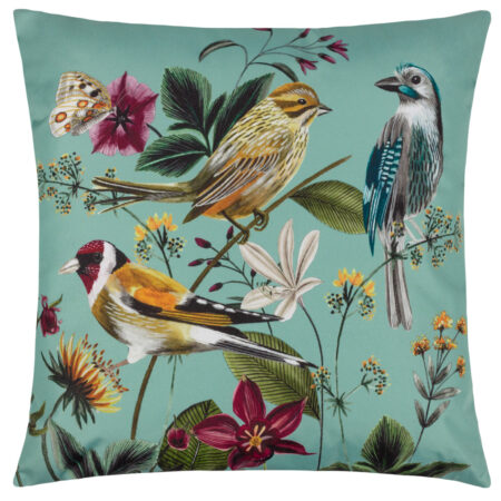 Midnight Garden Birds Outdoor Cushion Aqua, Aqua / 43 x 43cm / Polyester Filled