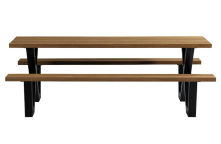 WOOOD Tablo Picknick havebord, m. 2 bænke - natur træ og sort stål (206x145)