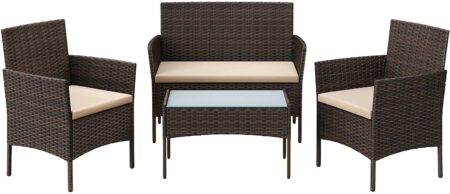 Havemøbelsæt med sofa, stole og bord, brun taupe