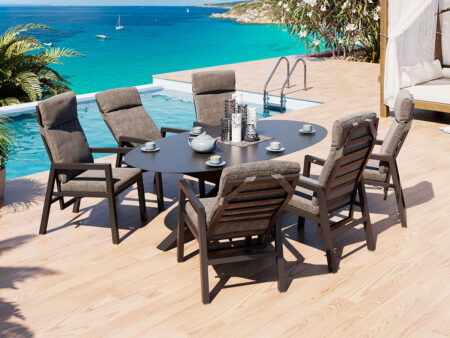 Jamaica Oval - Havemøbelsæt m/bord 220 og 6 recliner stole i antracit aluminium