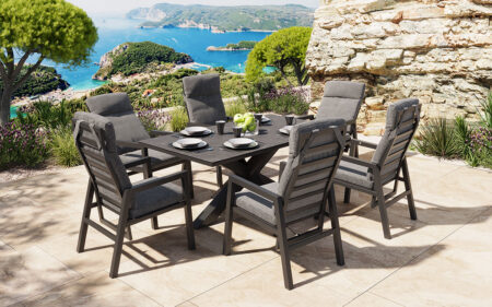 Jamaica havemøbelsæt m/bord 180 cm og 6 recliner stole i antracit aluminium