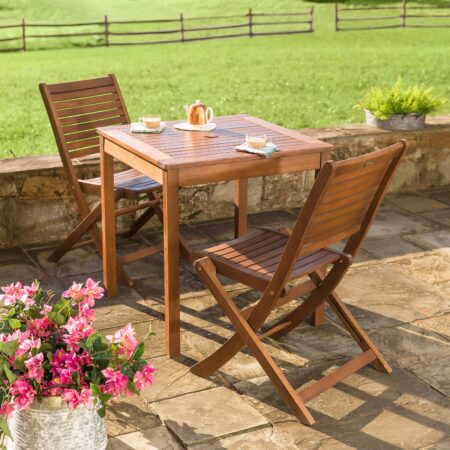 Eucalyptus Wood Outdoor Bistro Set, Table and Two Chairs