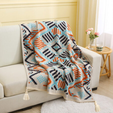 1 stk 110x130 cm strikket tæppe ternet mønster plaid blødt hyggeligt holdbart til sofa sofahvile og lur stol