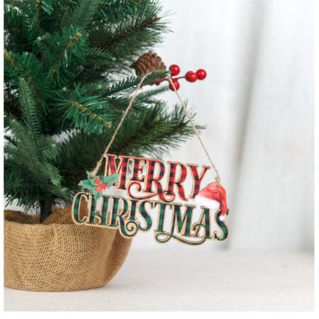 1 stk Plaid rød og grøn julepynt Træbogstaver Glædelig jul Hang Tags Farverige Plaid Christmas Hang Tags