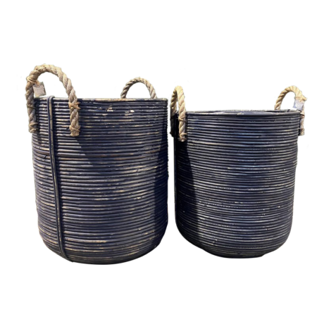 GrowDesign Basket blue Stripe Rattan sæt 2 stk.