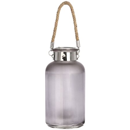 Hill Interiors LED Frosted Grey Glass Lantern with Rope Detail