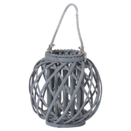 Hill Interiors Wicker Basket Lantern in Grey / Small