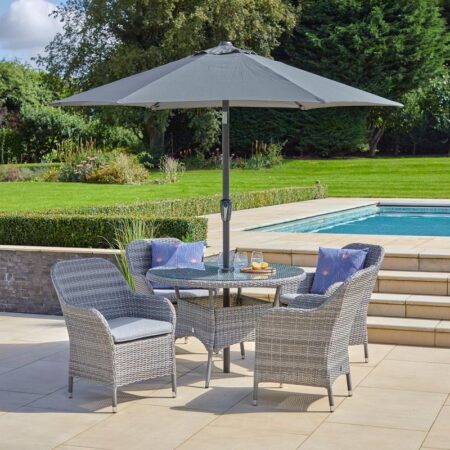 LG Outdoor Monte Carlo Stone 4 Seat Dining Set with 2.5m Parasol