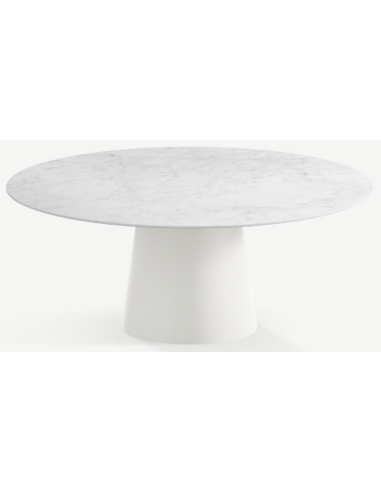 Elza rundt havebord i stål og keramik Ø120 cm - Månehvid/Carrara marmor
