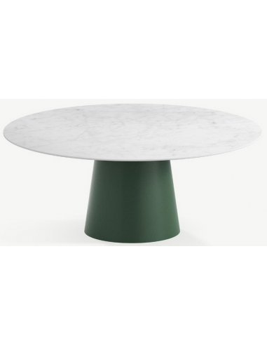 Elza rundt havebord i stål og keramik Ø120 cm - Skovgrøn/Carrara marmor