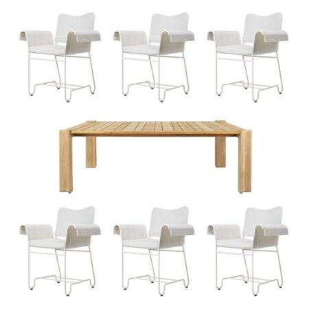GUBI Outdoor Atmosfera Dining Table 105x209 + Tropique Dining Chairs W. Fringes Havemøbelsæt - Teak/Limonta 06