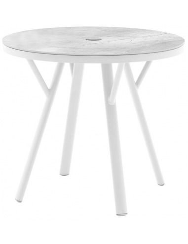 Hug rundt havebord i aluminium og glas Ø80 cm - Hvid/Hvidtet glas