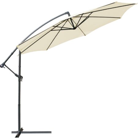 Parasol, 350 cm, med stativ, håndsving, vandafvisende, vipbar, beige