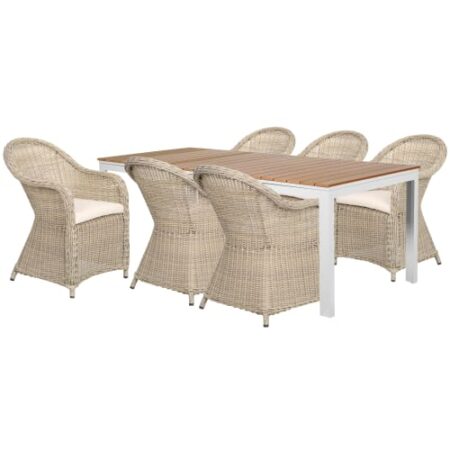 Victoria havemøbelsæt med 6 Philina stole - Natur/sandgrå