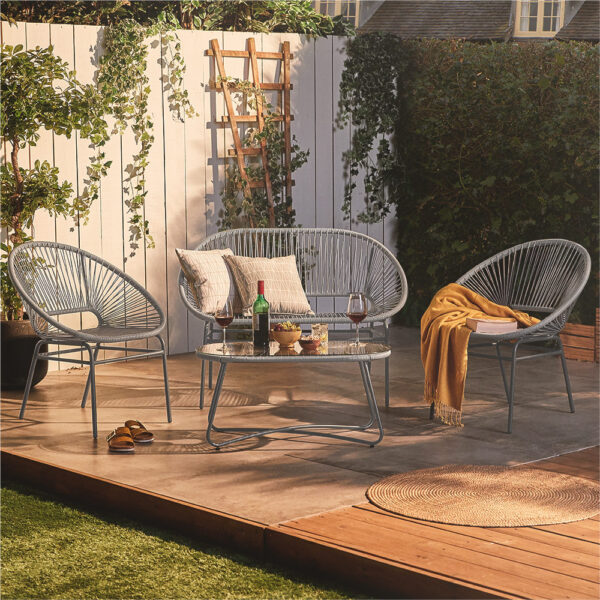 4 Seater Grey Rattan Rope Garden Sofa and Table Set - Vonhaus - Garden - Furniture Sets