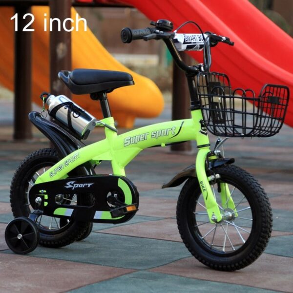 5188 12 tommer sportsversion børn pedalcykel med høj kulstofstålramme med kurv og klokke foran, anbefalet højde: 90-105 cm (grøn)