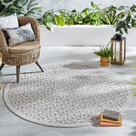 Argento Silver Circle Geometric Indoor Outdoor Rug Silver and Brown