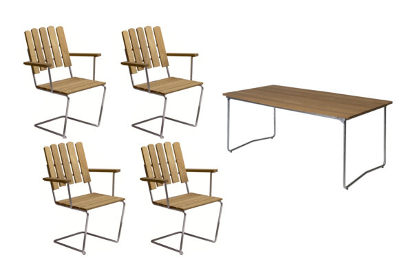 B31 spisebordsæt Oljert eik/galvaniseret stål 4 lænestole & bord 170 x 92 cm