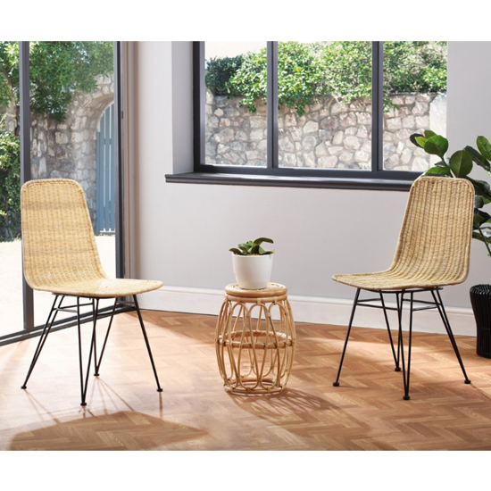 Bissau Rattan Bistro Set In Natural With 2 Puqi Natural Dining Chairs