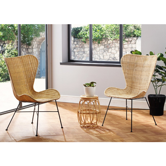 Bissau Rattan Bistro Set In Natural With 2 Puqi Natural Wing Chairs