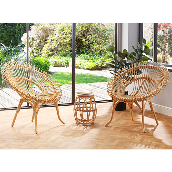 Bissau Rattan Bistro Set With 2 Suzano Natural Chairs