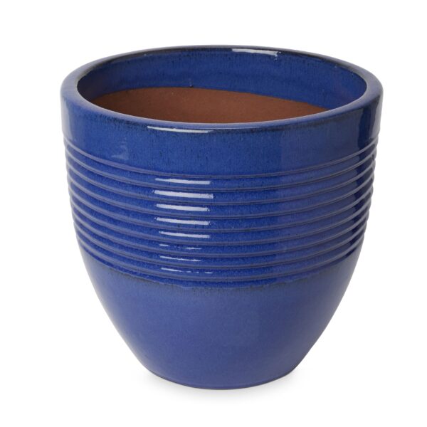 Blooma Tiwlip Blue Ceramic Ribbed Round Plant Pot (Dia)33Cm