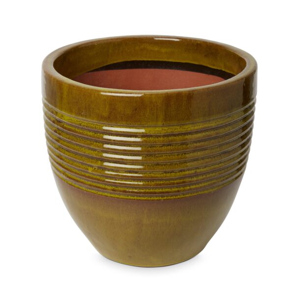Blooma Tiwlip Green Ceramic Ribbed Round Plant Pot (Dia)33Cm