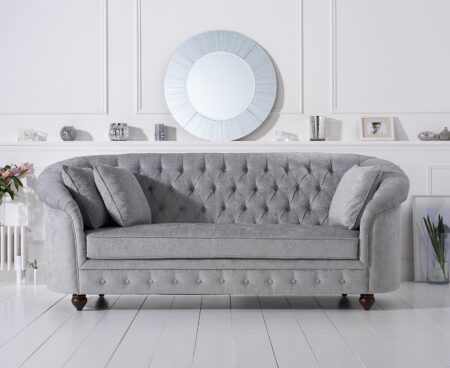 Casey Chesterfield Grey Plush 3 Seater Fabric Sofa