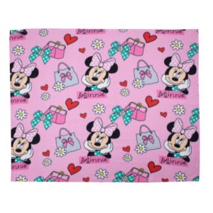Disney Pink, Blue, Black & White Minnie Mouse Fleece Blanket
