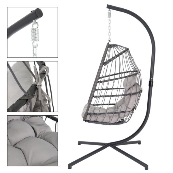 ECD Germany hængende stol stel og hynder, hængende kurv med hængende stol ramme, hængende stol stå lavet af stål, Folding flet hængende stol