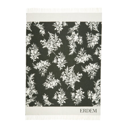 Erdem - Woven Jacquard Throw with Fringes - Green/Ivory