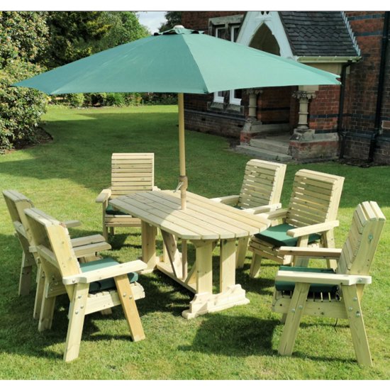 Erog Garden Wooden Dining Table With 6 Chairs In Timber