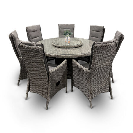 Garden Seven spisebordssæt m/7 reclinerstole og stort bord i gråmix