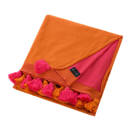 Global Explorer - Pom Pom Knitted Throw - 130x170cm - Pink & Orange