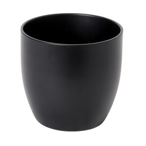 GoodHome Black Ceramic Round Plant Pot (Dia)16.2Cm