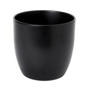 GoodHome Black Ceramic Round Plant Pot (Dia)21.5Cm