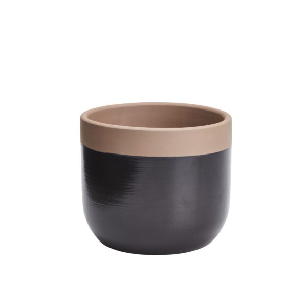 GoodHome Black Clay Dipped Round Plant Pot (Dia)16.4Cm