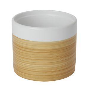 GoodHome White Ceramic Wood Effect Round Plant Pot (Dia)16.8Cm