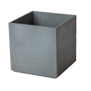Grey Plastic Concrete effect Square Plant pot (Dia)13.3cm