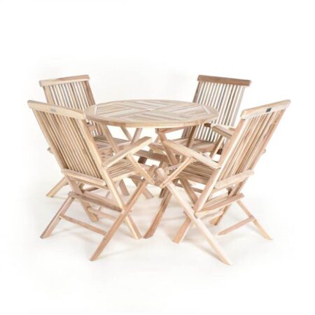 Havemøbelsæt i massiv teak - Rundt bord Ø90 cm og 4 stole