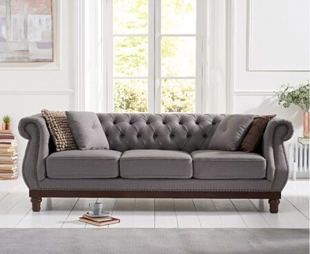 Highgrove Chesterfield Grey Linen Fabric 3 Seater Sofa
