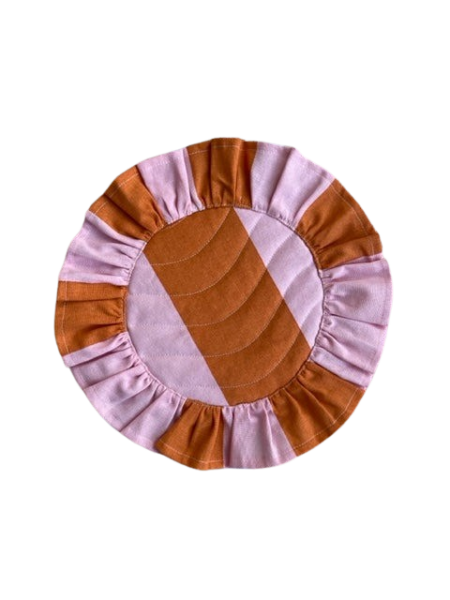 Jou Quilts - Serviet til brødkurv, rosa/cognac - Ø30 cm.