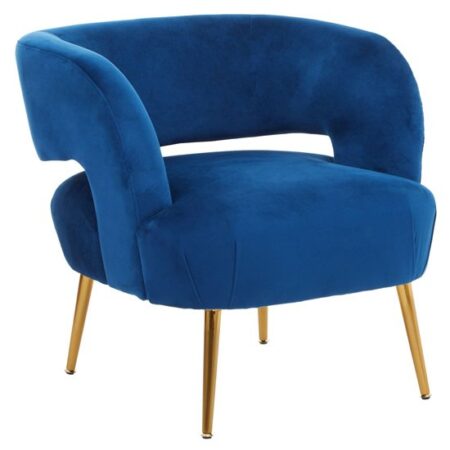 Larrisa Velvet Lounge Chair With Gold Metal Legs In Blue